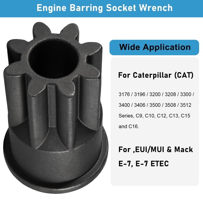 Camoo Engine Barring/Turning Socket Wrench For CAT Caterpillar, EUI/MUI & Mack Engines, Fits 3176/3196/3200/3208/3300/3400/3406/3500/3508/3512 Series, C9, C10, C12, C13, C15 and C16 & E-7, E-7 ETEC - Image 2